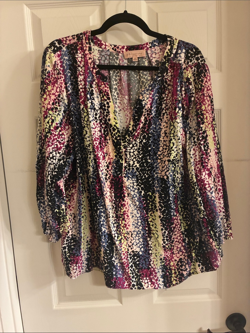 Philosophy V-Neck Multi-Color Abstract Print Blouse